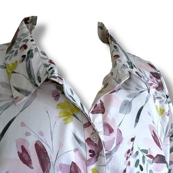 Coldwater Creek Womens Blouse Plus Sz 18 Purple Floral Cotton Button Up Shirt - Picture 5 of 7